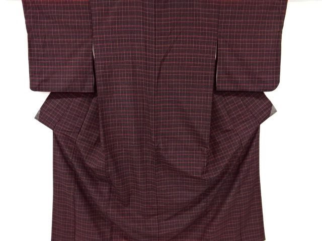 JAPANESE KIMONO / ANTIQUE KIMONO / SILK / TSUMUGI / WOVEN GRID